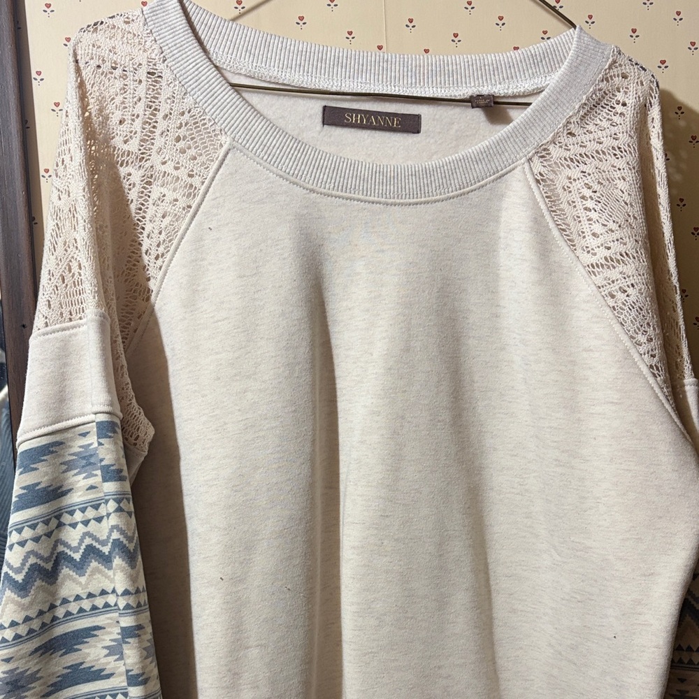 Shyanne Cream and Blue Patterned Sweater